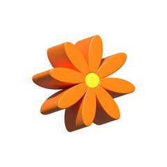 Orange flower isolated. 3d rendering. Element icon for spring or summer concept. PNG with transparent background