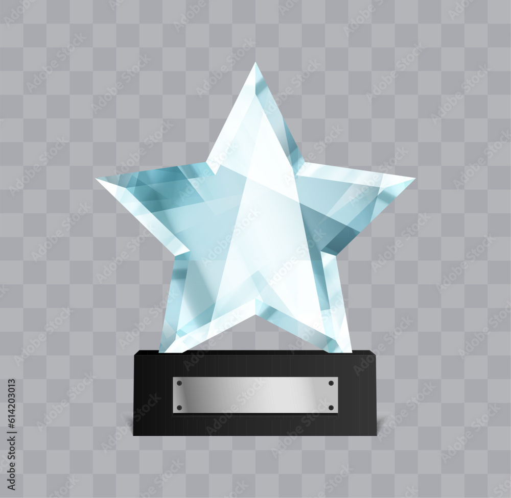 Sticker Star shape winner glass trophy. Crystal prize. First place award vector illustration