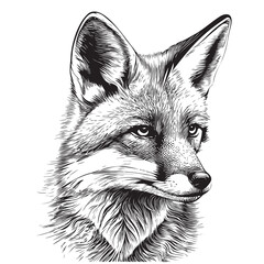Fox portrait hand drawn sketch illustration Wild animals