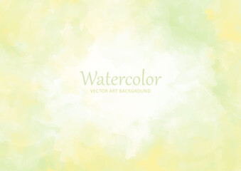 Green and yellow vector watercolor art background. Pastel color hand drawn illustration. Watercolour texture for cards, flyer, poster, cover, banner. Painted abstract template for design. Brushstrokes