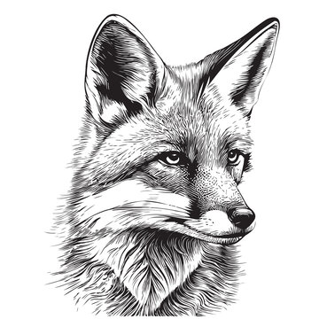 recommend clip art: Fox portrait hand drawn sketch illustration Wild animals