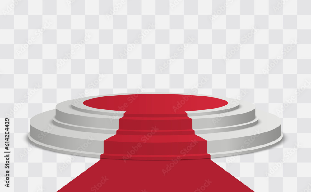 Poster Empty white stage with red carpet isolated. Winner vector background