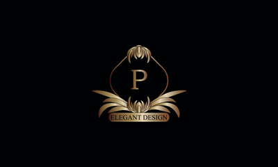Letter P emblem calligraphic monogram template. Luxury elegant logo design. Vector illustration for projects for cafes, hotels, heraldry, restaurants, boutiques