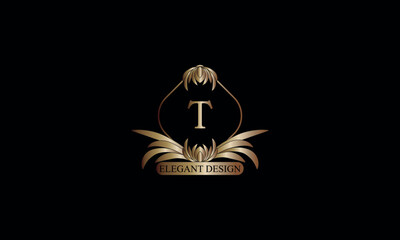 Letter T emblem calligraphic monogram template. Luxury elegant logo design. Vector illustration for projects for cafes, hotels, heraldry, restaurants, boutiques