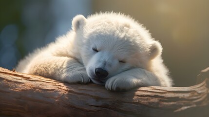 Cute Polar Bear Cub takes a nap in the Sun