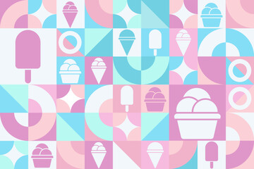 July is National Ice Cream Month. Seamless geometric pattern. Template for background, banner, card, poster. Vector EPS10 illustration.