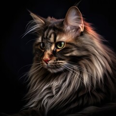 long - haired cat with entirely rich scarlet fur and golden eyes Generative Ai