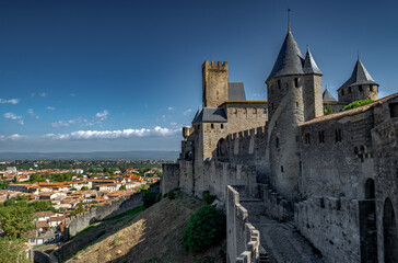 Fototapeta na wymiar Spectacular Ancient Fortress Of Medieval City Carcassonne In Occitania, France