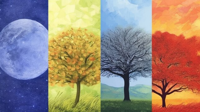 Illustration of the four seasons. Generative AI.