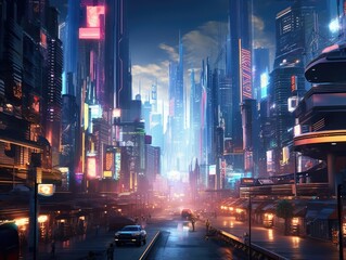 Fototapeta na wymiar Neon cyberpunk city of the future. Generative AI.