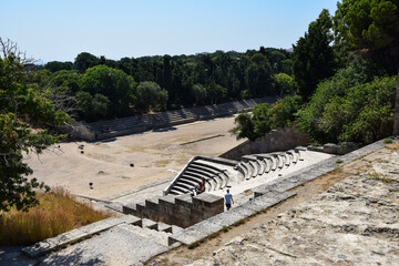 an ancient stadium on the island of Rhodes. Ancient finds summer day, vacation