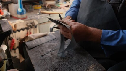 shoemaker working, fixing an old shoe, manually, artisan, fa01