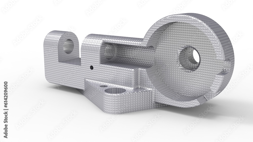 Poster 3d rendering - metallic cad part on white