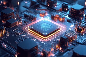 Fototapeta na wymiar Electronic Circuit Board futuristic technology background. Digital Modern Electronic. Generative AI
