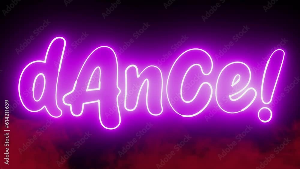 Poster dance text font with light. luminous and shimmering haze inside the letters of the text dance.