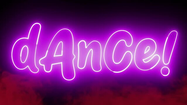 Dance text font with light. Luminous and shimmering haze inside the letters of the text Dance. 