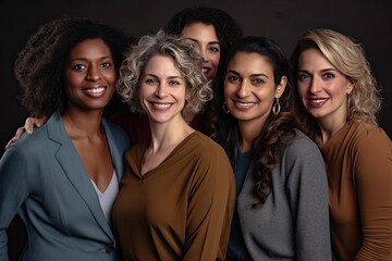 Fototapeta premium Portrait of Women is Day with Diversity Equity Inclusion in the Education Industry with Multiracial Female Teachers. Celebrating International. Generative ai