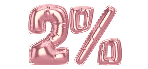 2 Percent Gold Balloon 3D Number