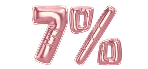 7 Percent Gold Balloon 3D Number