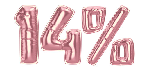 14 Percent Gold Balloon 3D Number