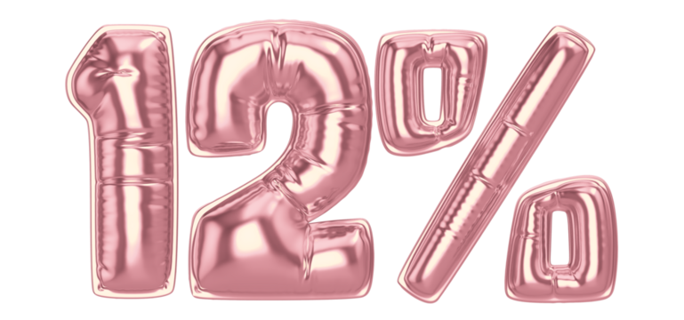 12 Percent Gold Balloon 3D Number