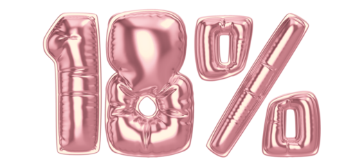 18 Percent Gold Balloon 3D Number