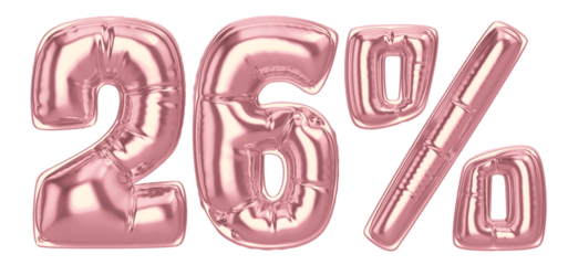 26 Percent Gold Balloon 3D Number