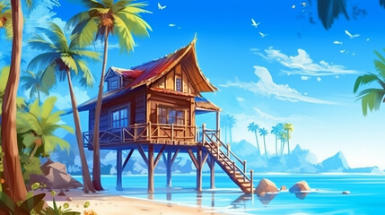 Obraz premium Seaside Serenity: Captivating Beauty of a Tropical Beach Cottage