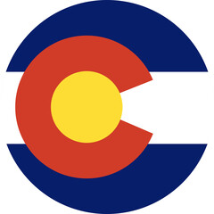 Colorado circle flag. State of Colorado symbol. USA circular shape button banner. Png icon.