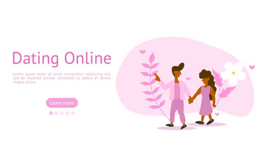 dating online illustration set. Characters dated after getting to know each other through a dating application.  dating online concept. vector illustration.