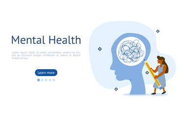 mental health care illustration set. Character with stress, depression, emotional burnout and problems in the head. psychotherapy concept. vector illustration.