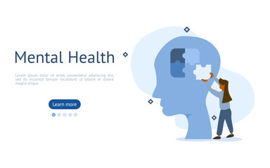 mental health care illustration set. women recovered stress by managing your own thoughts within your own thoughts. psychotherapy concept. vector illustration.