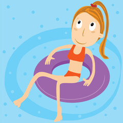 Vector illustration of a woman in inflatable ring