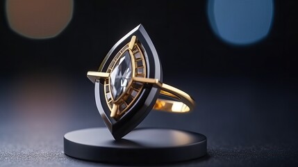 Obraz na płótnie Canvas Luxury gold ring with black dial, luxury jewelry (Ai generated)