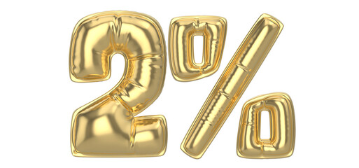 2 Percent Gold 3D Number