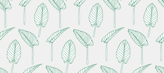Tropical seamless pattern with green leaves. Pattern for decor, wallpapers, cards, backgrounds, textiles and wrapping paper