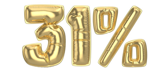 31 Percent Gold 3D Number