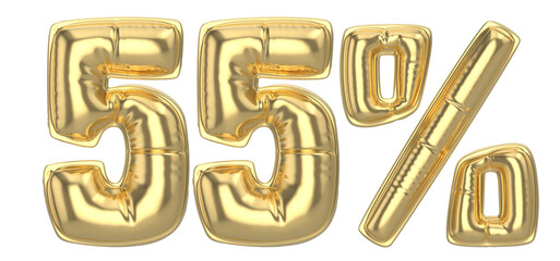 55 Percent Gold 3D Number