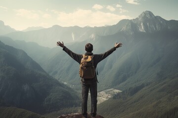 Obraz premium Taste of the Wild. Man on a Thrilling. Backpacker's Adventure in the Mountains