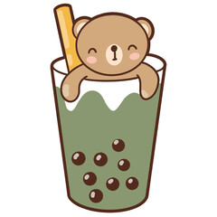 Cute bear with favorite food and drink