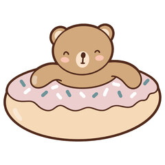 Cute bear with favorite food and drink