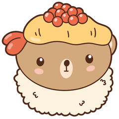 Cute bear with favorite food and drink