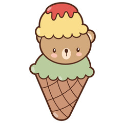 Cute bear with favorite food and drink