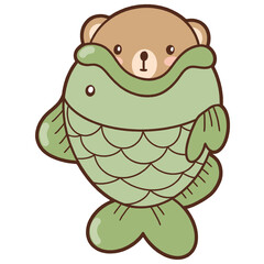 Cute bear with favorite food and drink