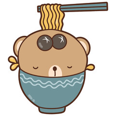 Cute bear with favorite food and drink