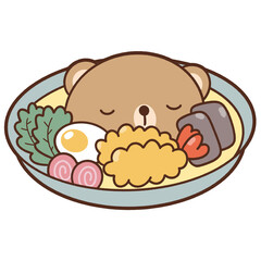 Cute bear with favorite food and drink