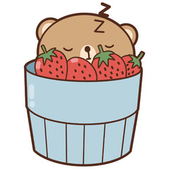 Cute bear with favorite food and drink