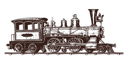 Vintage Steam Train hand drawn sketch illustration - obrazy, fototapety, plakaty