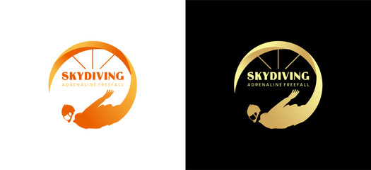 Creative parachute freefalling person silhouette vector illustration, skydiving sport logo design