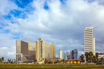Fototapeta na wymiar Skyscrapers on the embankment of Tel Aviv